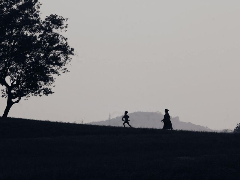Wide shot of a peaceful exercise environment